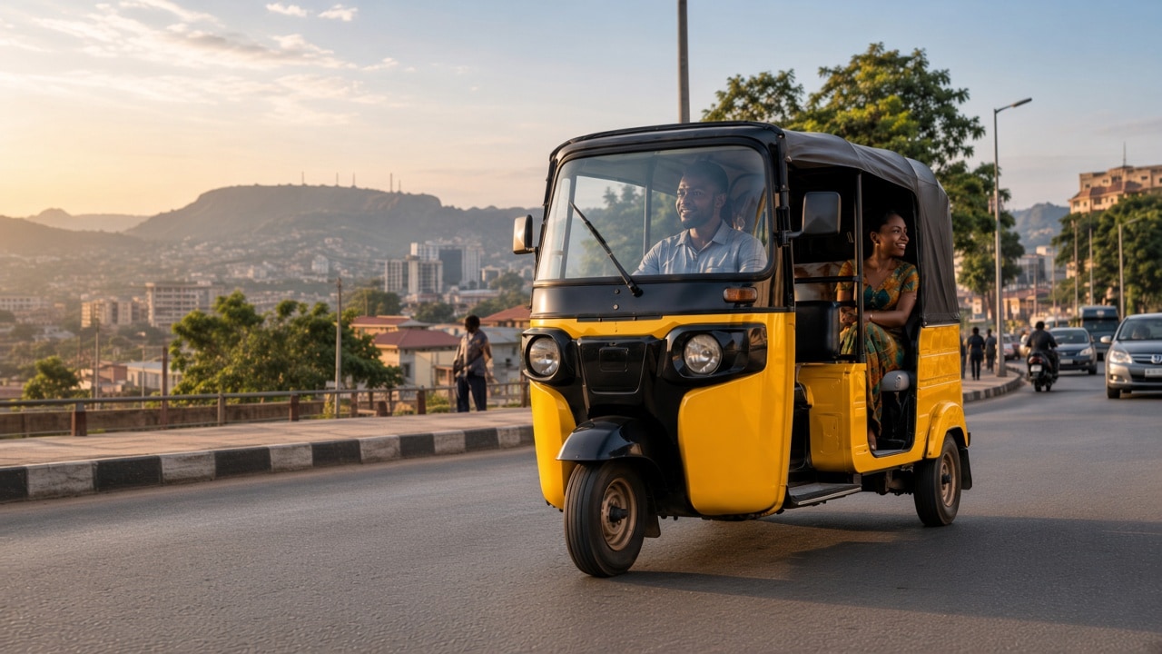 Yellow keke on an Enugu road